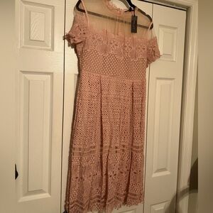 Romeo+Juliet Couture Pink Lace Fit & Flare Dress w/Sheer Detail Blush Pink
S. L